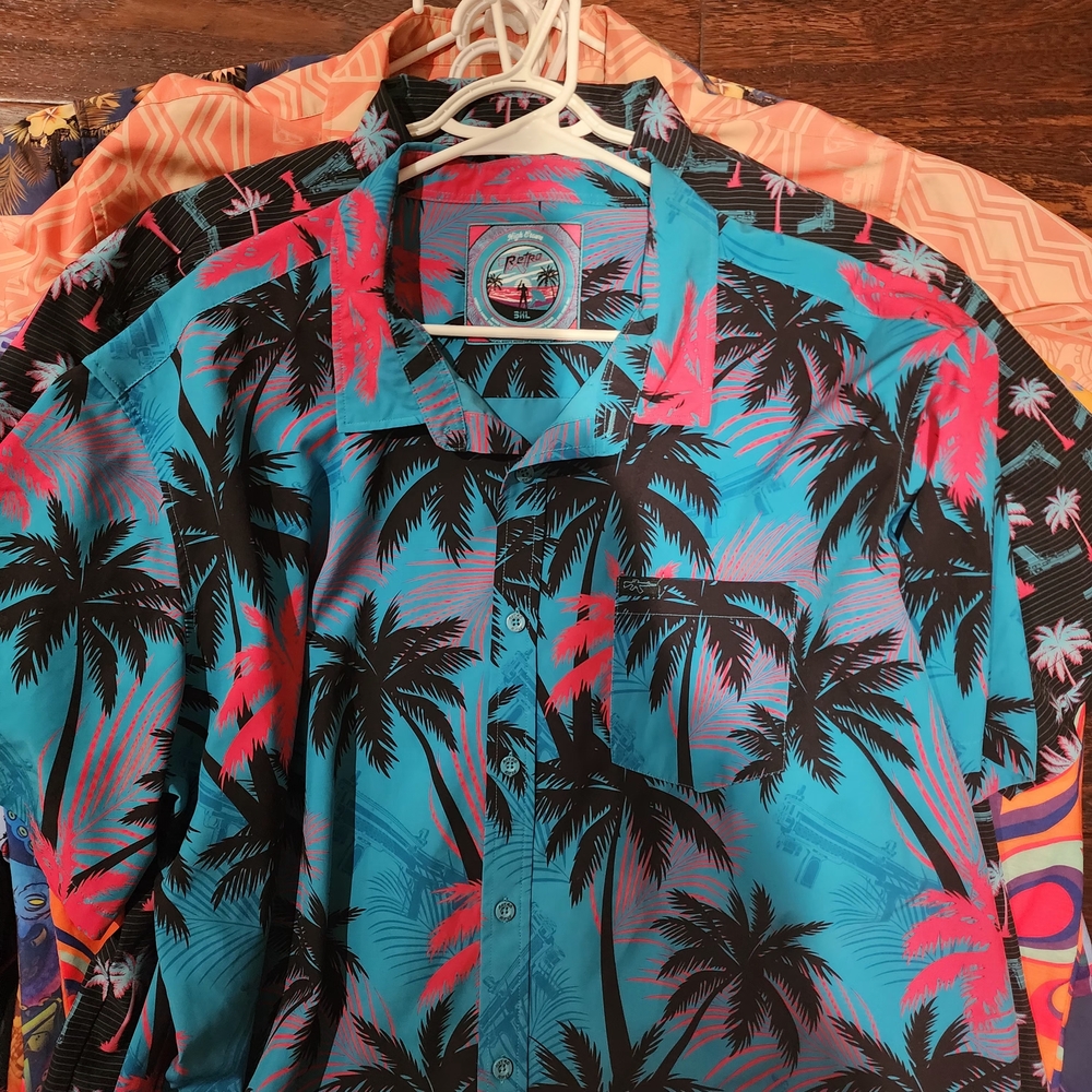Men's Tropical Button Down Shirt - Blue and Black